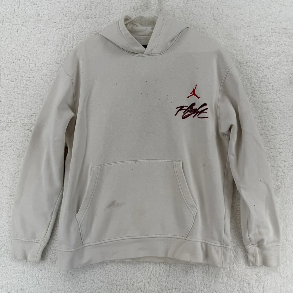 Jordan Flight Hoodie Mens Large White Pullover Sweatshirt Jumpman Graphic Print